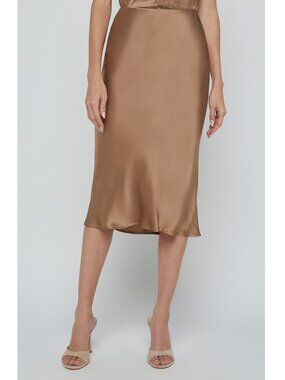 L'AGENCE Perin Bias Cut Silk Satin Midi Skirt Imperfect